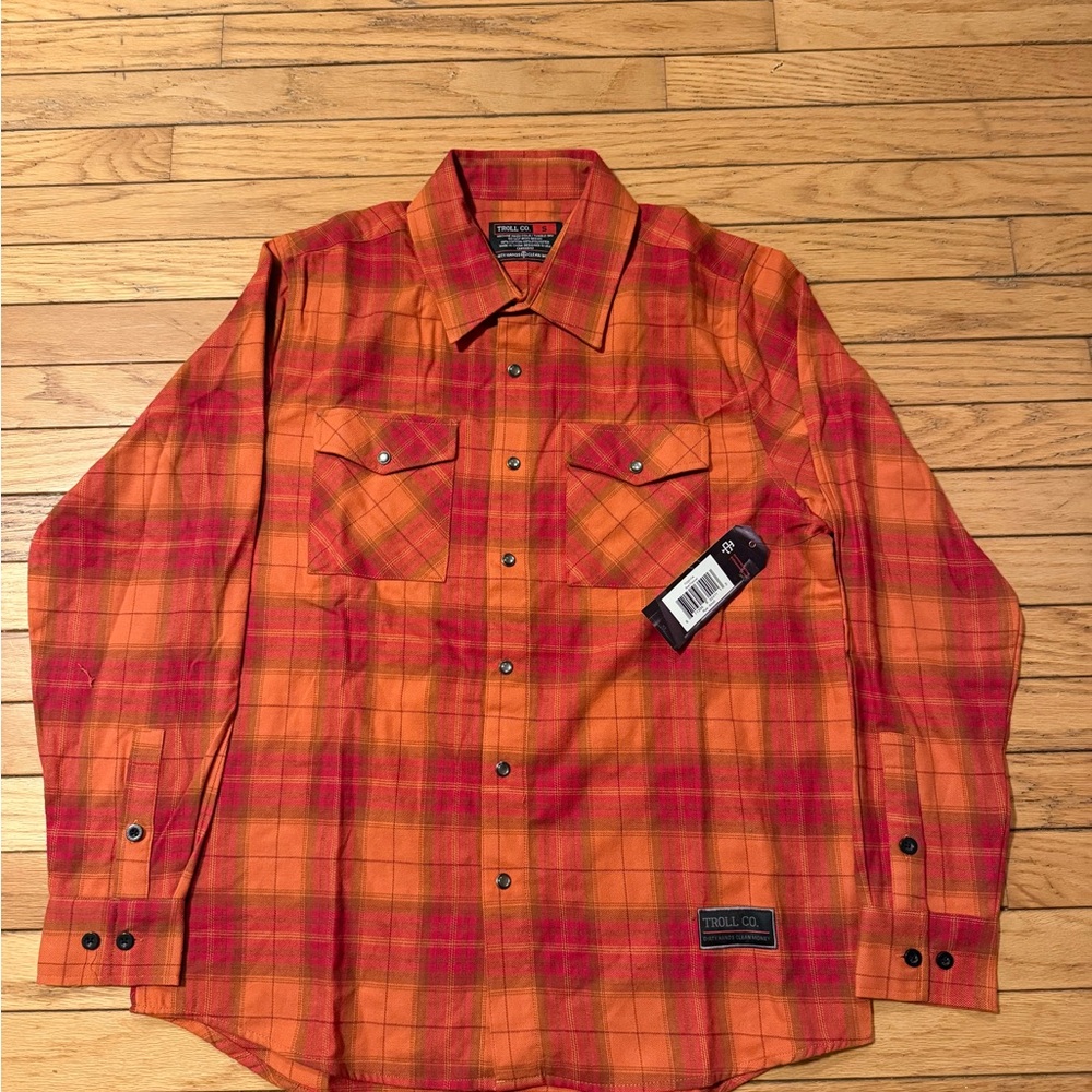 Brixton Men's Orange and Red Plaid Button Down Shirt